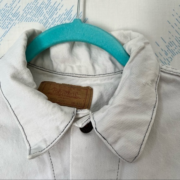 VINTAGE 80s 90s Levis white denim trucker jacket trendy street wear 42 R - Picture 8 of 11